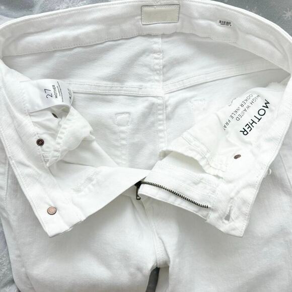MOTHER High Waisted Looker Ankle Fray Jean in Fairest of Them All White - Picture 7 of 7